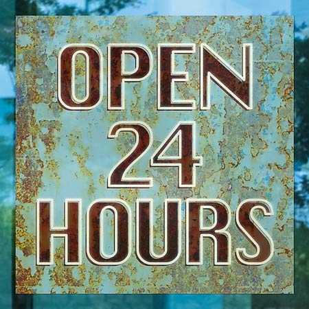 Cgsignlab | פתוח 24 שעות -חלון כחול מיושן נצמד | 24 x24